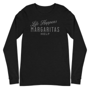 Life Happens Margaritas Help Tee | Versatile Long SleeveElevate any outfit with our Life Happens Margaritas Long Sleeve Tee. Perfect for casual outings. 100% cotton comfort.