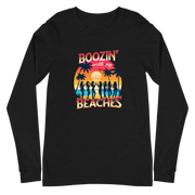 Silhouettes of women with cocktails on the beach, on 'Boozin' with My Beaches' long sleeve tee.