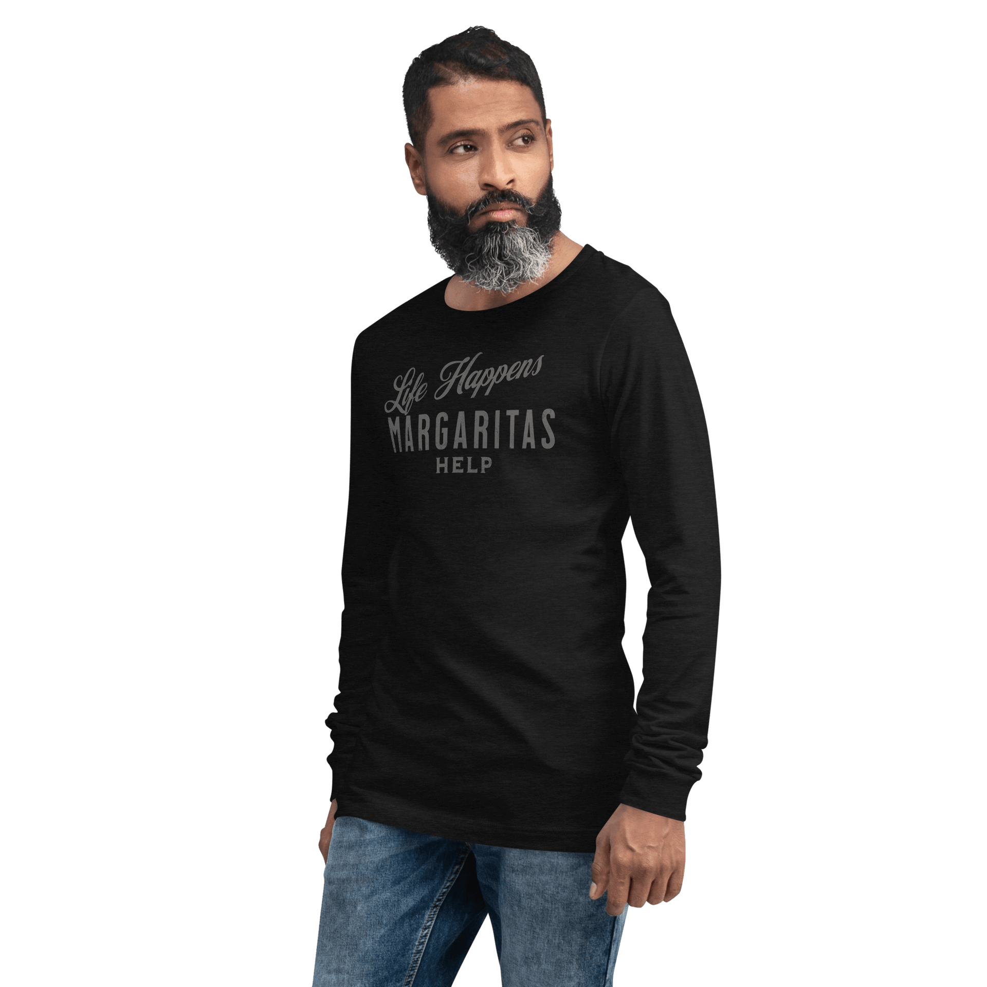 Life Happens Margaritas Help Tee | Versatile Long SleeveElevate any outfit with our Life Happens Margaritas Long Sleeve Tee. Perfect for casual outings. 100% cotton comfort.