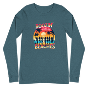 Silhouettes of women with cocktails on the beach, on 'Boozin' with My Beaches' long sleeve tee.