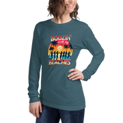 Silhouettes of women with cocktails on the beach, on 'Boozin' with My Beaches' long sleeve tee.