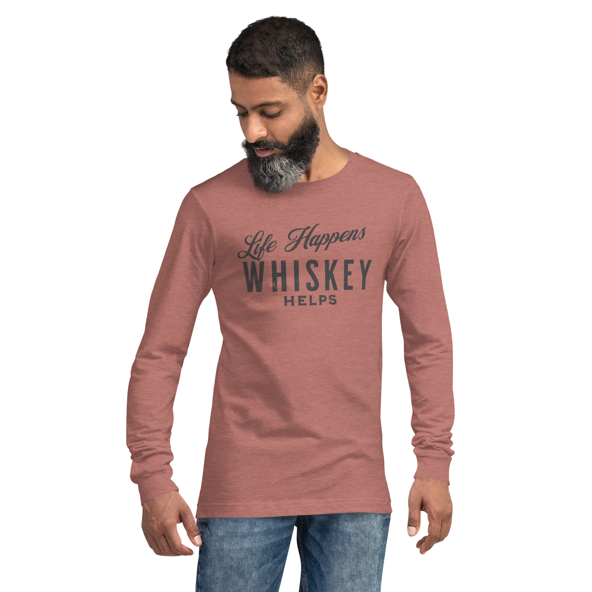 Life Happens Whiskey Helps Tee - Funny Drinking Long Sleeve DRINKING,LONG SLEEVE TEE,MENS,New,UNISEX,WHISKEY,WOMENS Dayzzed Apparel