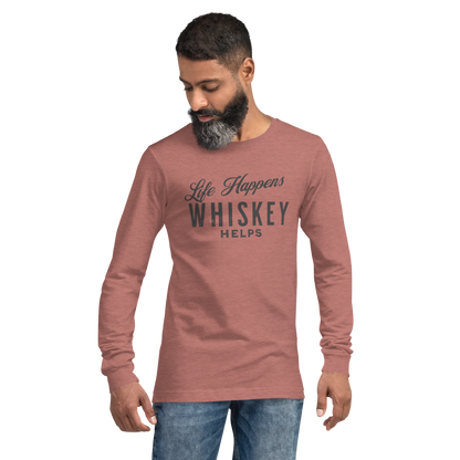 Life Happens Whiskey Helps Tee - Funny Drinking Long Sleeve DRINKING,LONG SLEEVE TEE,MENS,New,UNISEX,WHISKEY,WOMENS Dayzzed Apparel