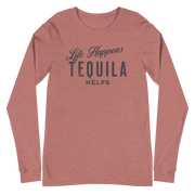 Life Happens Tequila Helps Tee - Versatile Long Sleeve DRINKING,LONG SLEEVE TEE,MENS,New,TEQUILA,UNISEX,WOMENS Dayzzed Apparel