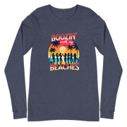 Silhouettes of women with cocktails on the beach, on 'Boozin' with My Beaches' long sleeve tee.