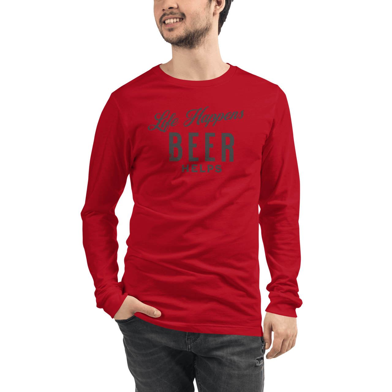 Life Happens Beer Helps Tee - A Must-Have Long Sleeve BEER,DRINKING,LONG SLEEVE TEE,MENS,New,UNISEX,WOMENS Dayzzed Apparel