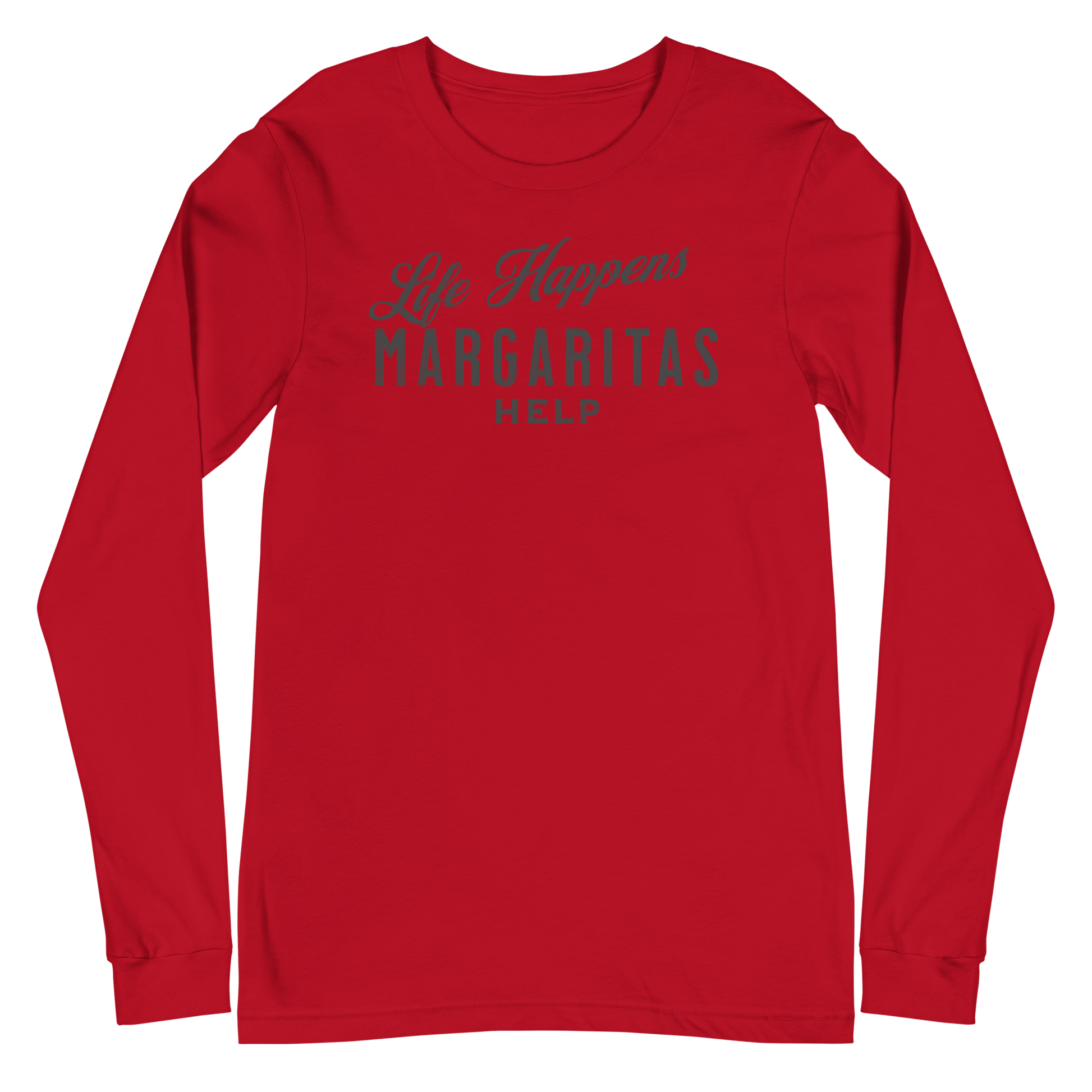 Life Happens Margaritas Help Tee | Versatile Long SleeveElevate any outfit with our Life Happens Margaritas Long Sleeve Tee. Perfect for casual outings. 100% cotton comfort.