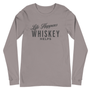 Life Happens Whiskey Helps Tee - Funny Drinking Long Sleeve DRINKING,LONG SLEEVE TEE,MENS,New,UNISEX,WHISKEY,WOMENS Dayzzed Apparel