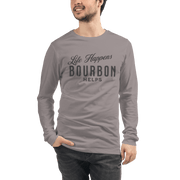 Life Happens Bourbon Helps Tee: Long Sleeve Versatility BOURBON,DRINKING,LONG SLEEVE TEE,MENS,New,UNISEX,WOMENS Dayzzed Apparel