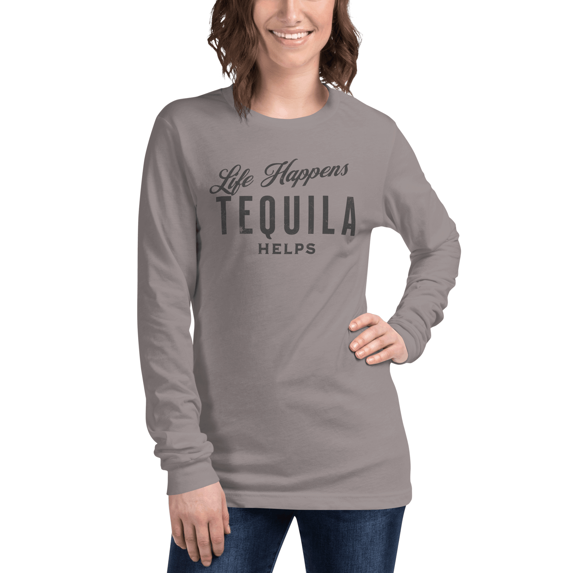 Life Happens Tequila Helps Tee - Versatile Long Sleeve DRINKING,LONG SLEEVE TEE,MENS,New,TEQUILA,UNISEX,WOMENS Dayzzed Apparel