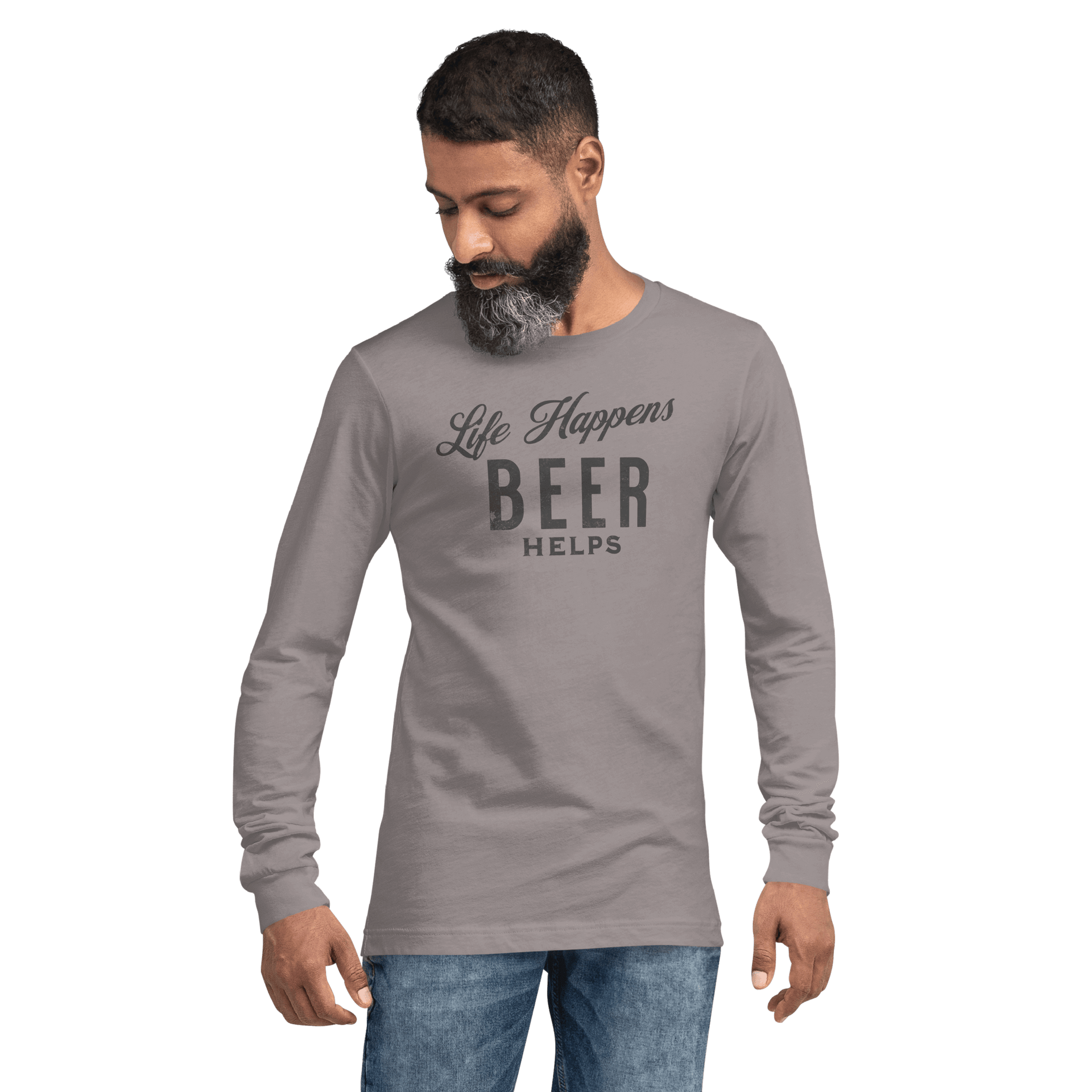 Life Happens Beer Helps Tee - A Must-Have Long Sleeve BEER,DRINKING,LONG SLEEVE TEE,MENS,New,UNISEX,WOMENS Dayzzed Apparel