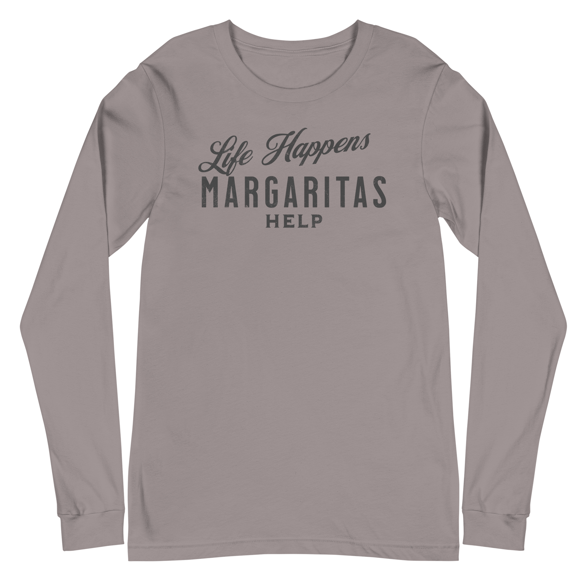 Life Happens Margaritas Help Tee | Versatile Long SleeveElevate any outfit with our Life Happens Margaritas Long Sleeve Tee. Perfect for casual outings. 100% cotton comfort.