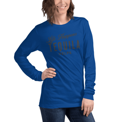 Life Happens Tequila Helps Tee - Versatile Long Sleeve DRINKING,LONG SLEEVE TEE,MENS,New,TEQUILA,UNISEX,WOMENS Dayzzed Apparel