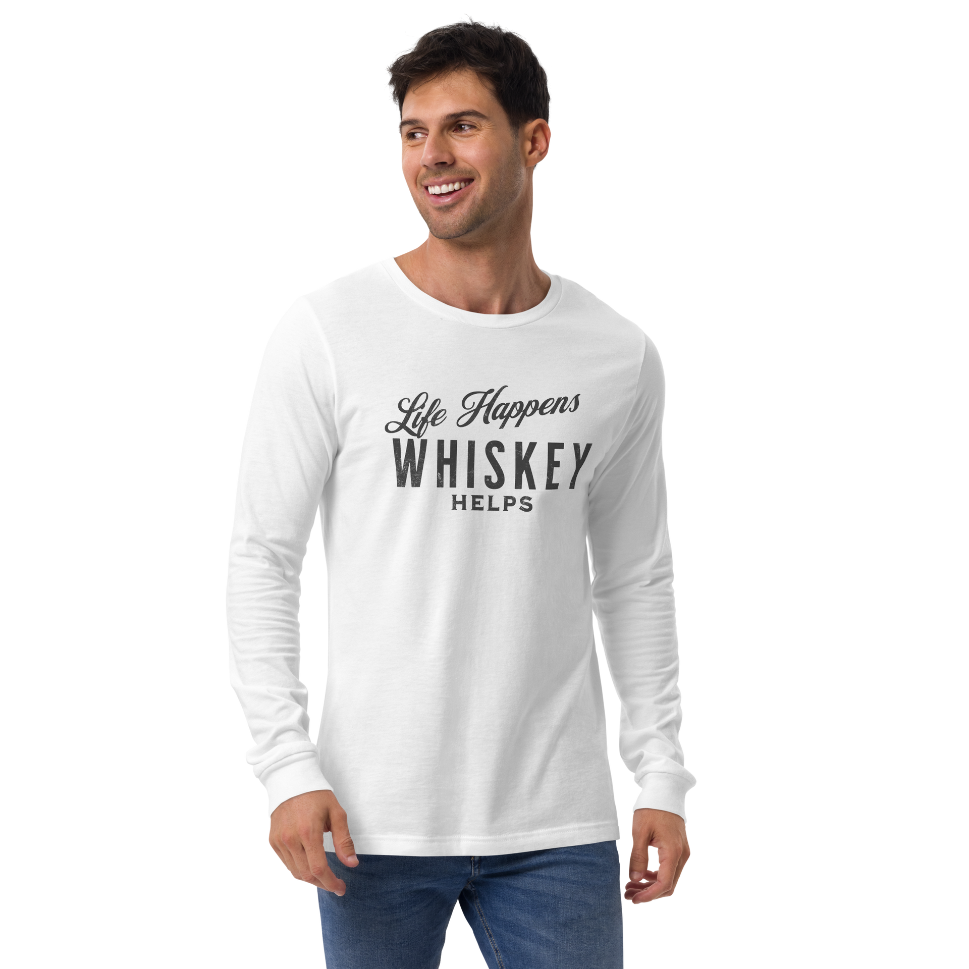 Life Happens Whiskey Helps Tee - Funny Drinking Long Sleeve DRINKING,LONG SLEEVE TEE,MENS,New,UNISEX,WHISKEY,WOMENS Dayzzed Apparel