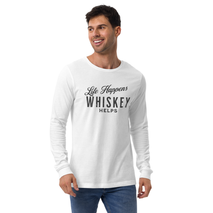 Life Happens Whiskey Helps Tee - Funny Drinking Long Sleeve DRINKING,LONG SLEEVE TEE,MENS,New,UNISEX,WHISKEY,WOMENS Dayzzed Apparel