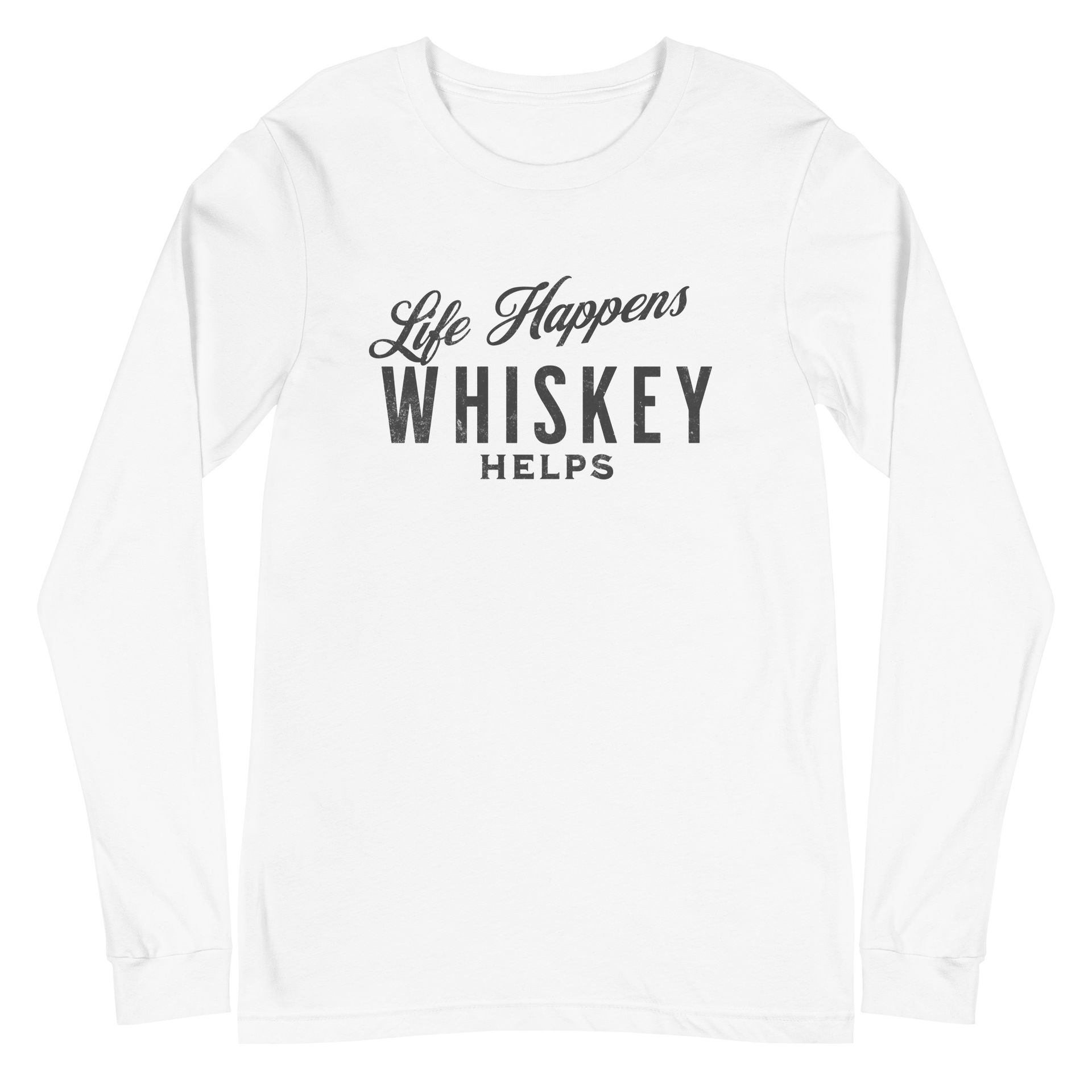 Life Happens Whiskey Helps Tee - Funny Drinking Long Sleeve DRINKING,LONG SLEEVE TEE,MENS,New,UNISEX,WHISKEY,WOMENS Dayzzed Apparel