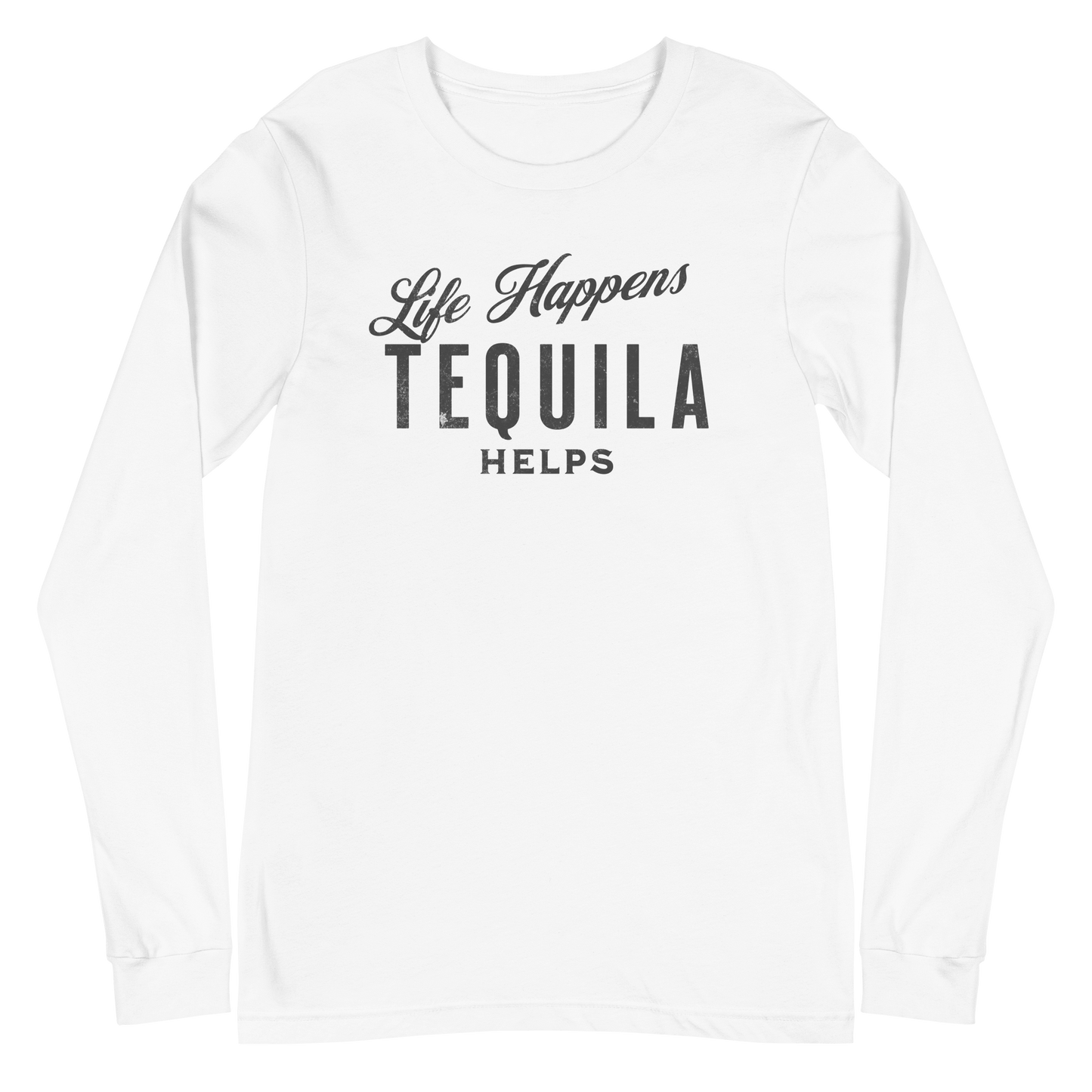 Life Happens Tequila Helps Tee - Versatile Long Sleeve DRINKING,LONG SLEEVE TEE,MENS,New,TEQUILA,UNISEX,WOMENS Dayzzed Apparel