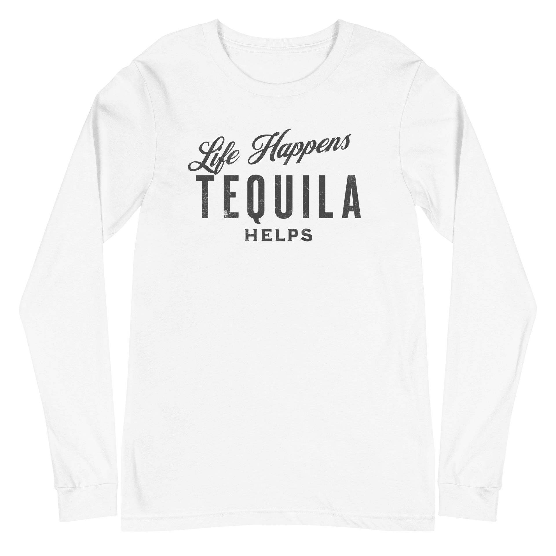 Life Happens Tequila Helps Tee - Versatile Long Sleeve DRINKING,LONG SLEEVE TEE,MENS,New,TEQUILA,UNISEX,WOMENS Dayzzed Apparel