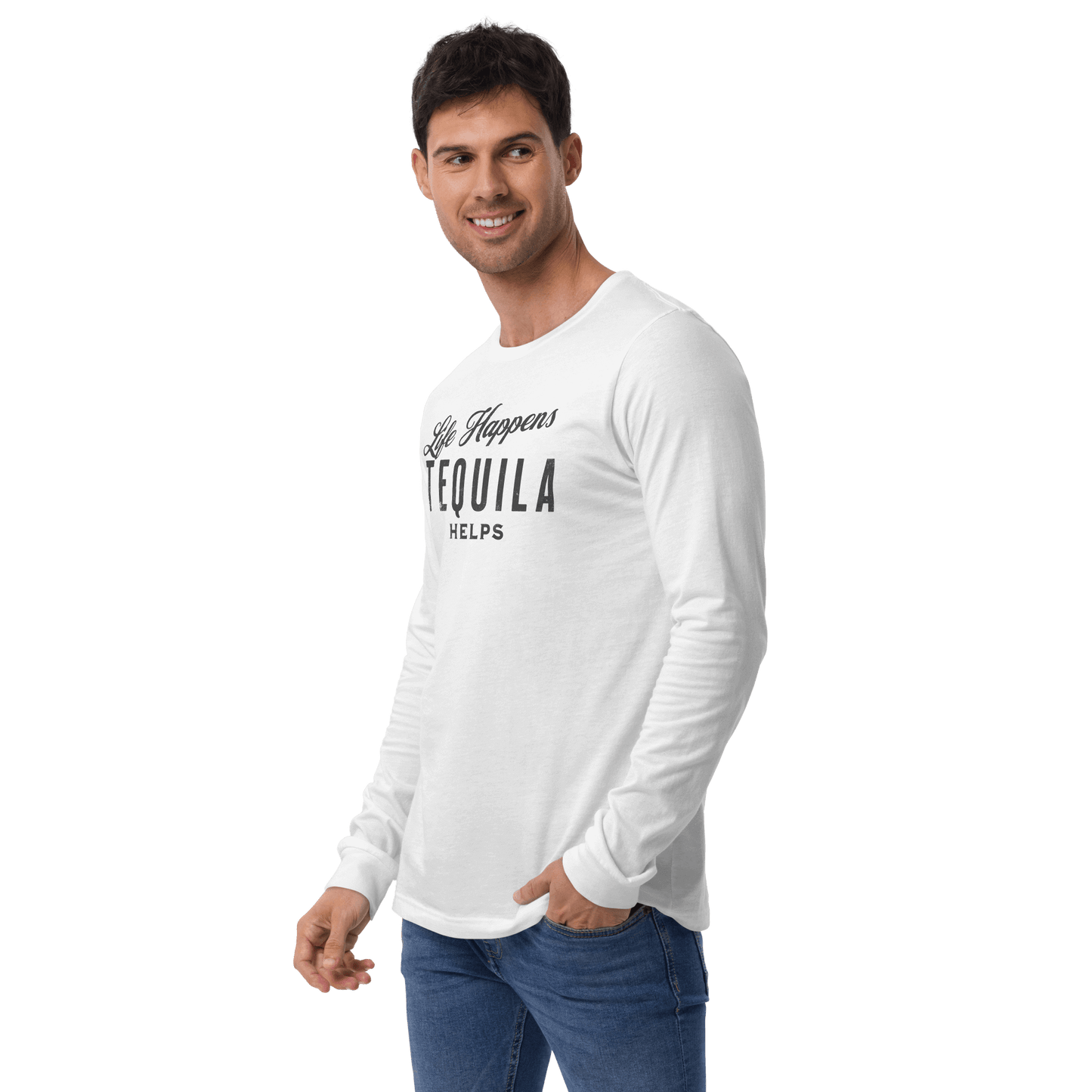 Life Happens Tequila Helps Tee - Versatile Long Sleeve DRINKING,LONG SLEEVE TEE,MENS,New,TEQUILA,UNISEX,WOMENS Dayzzed Apparel