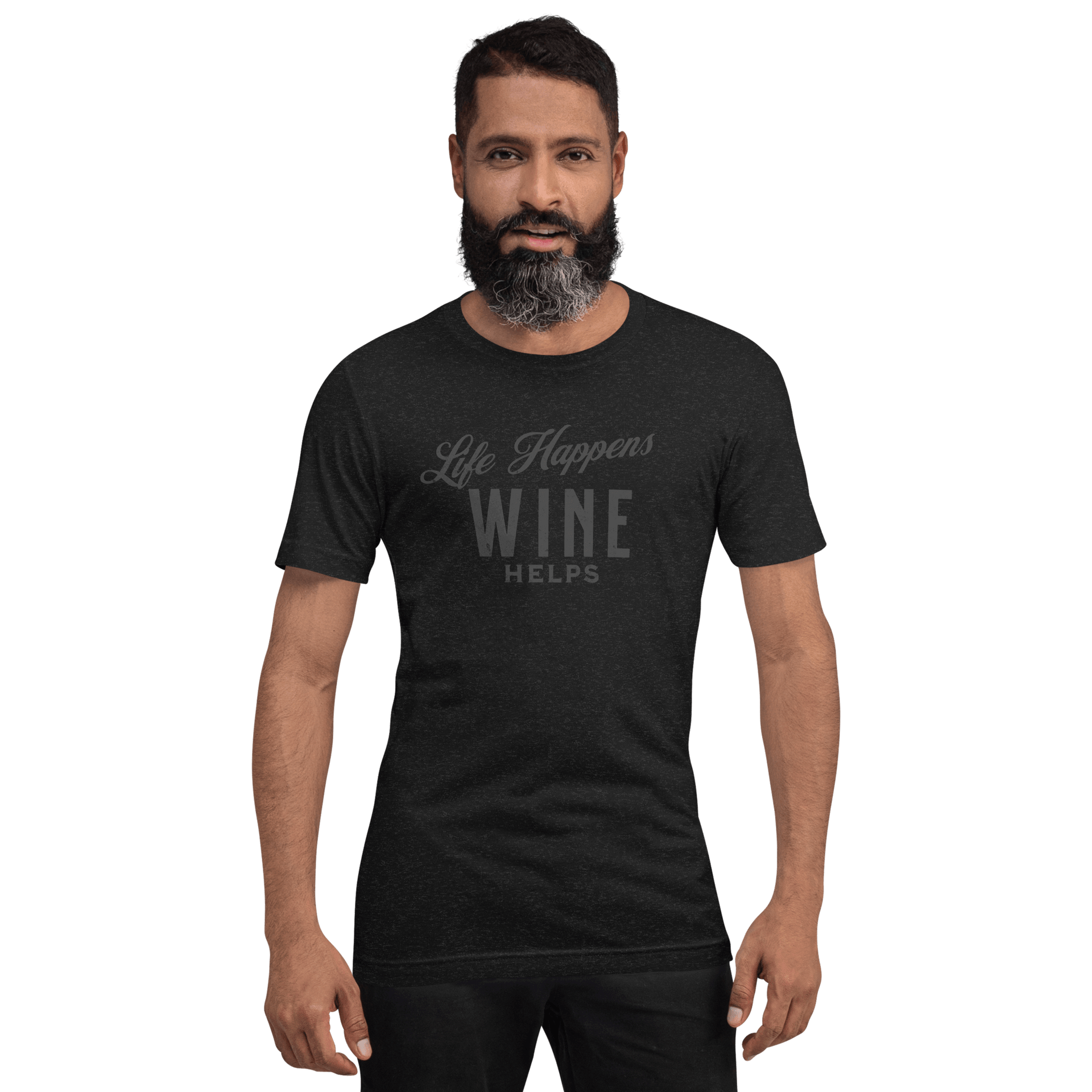 Life Happens Wine Helps Tee - Funny & Comfy ApparelEmbrace laid-back style with our "Life Happens Wine Helps" Tee. Perfect blend of humor & comfort in 100% cotton. Ideal for everyday wear. Shop now!