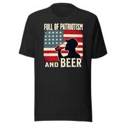 T-shirt with Full of Patriotism and Beer text and a distressed American flag background. Perfect for 4th of July.