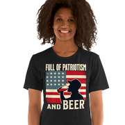 T-shirt with Full of Patriotism and Beer text and a distressed American flag background. Perfect for 4th of July.