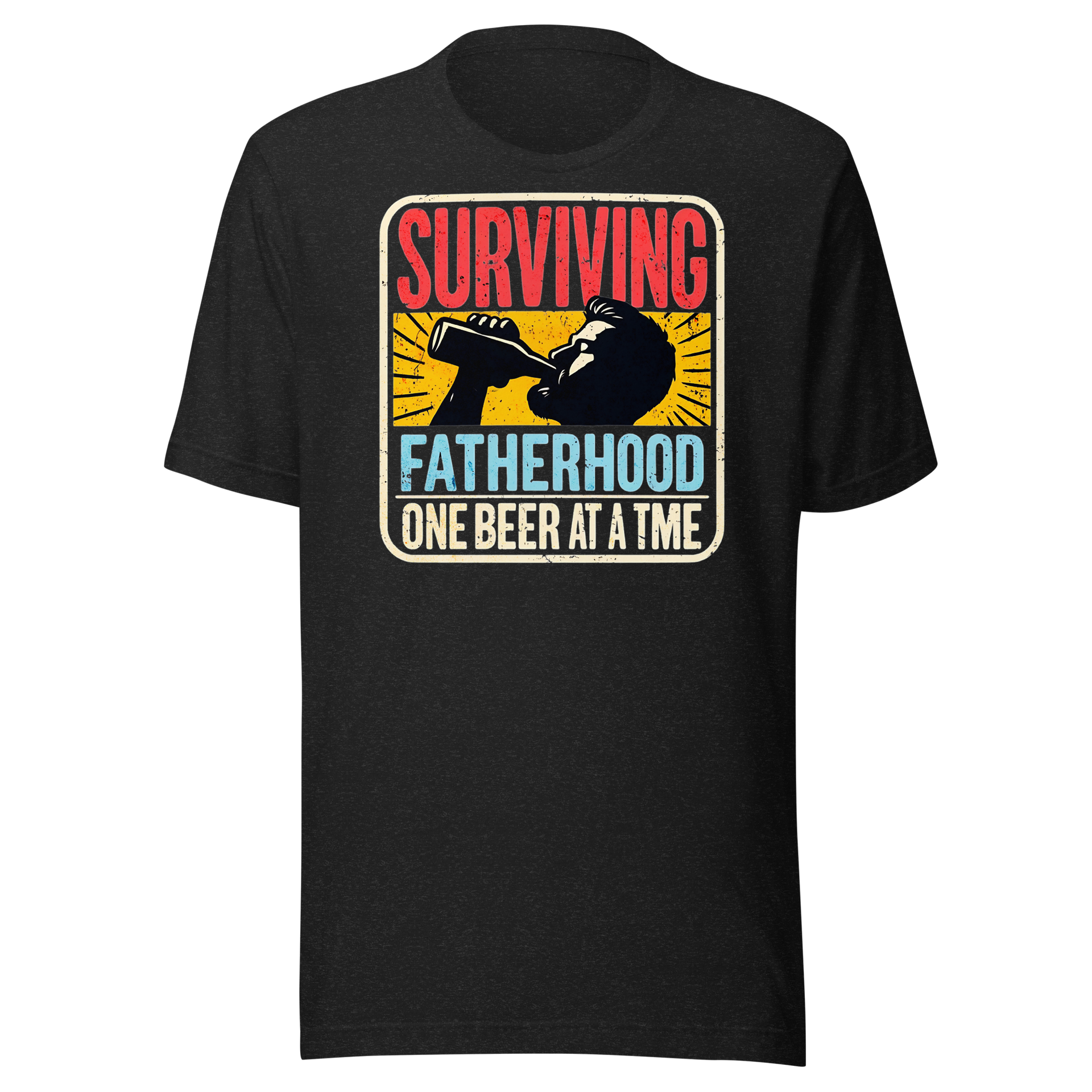 Celebrate fatherhood with our "Surviving Fatherhood One Beer at a Time" t-shirt. Perfect gift for dads who love a cold one. Ideal for Father's Day or birthdays.