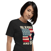 T-shirt with Full of Patriotism and Beer text and a distressed American flag background. Perfect for 4th of July.