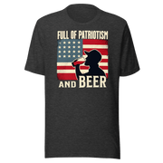 T-shirt with Full of Patriotism and Beer text and a distressed American flag background. Perfect for 4th of July.