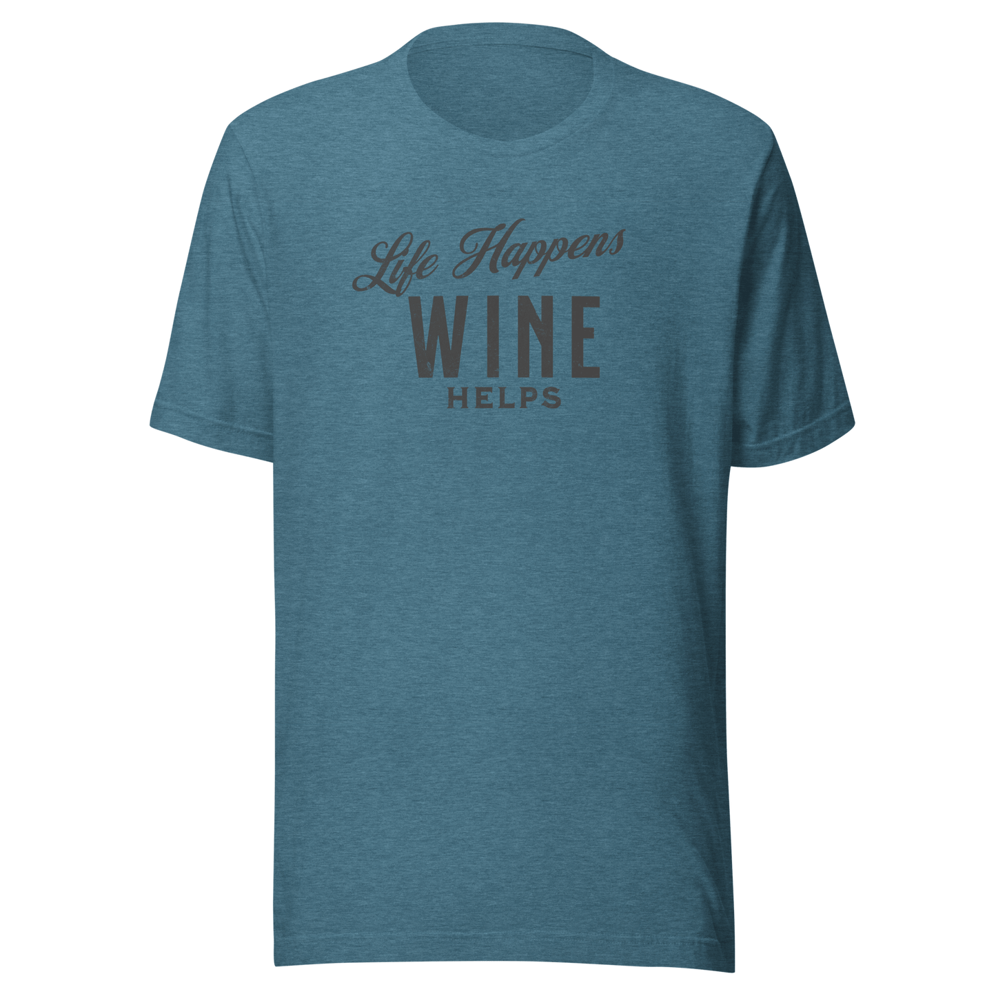 Life Happens Wine Helps Tee - Funny & Comfy ApparelEmbrace laid-back style with our "Life Happens Wine Helps" Tee. Perfect blend of humor & comfort in 100% cotton. Ideal for everyday wear. Shop now!