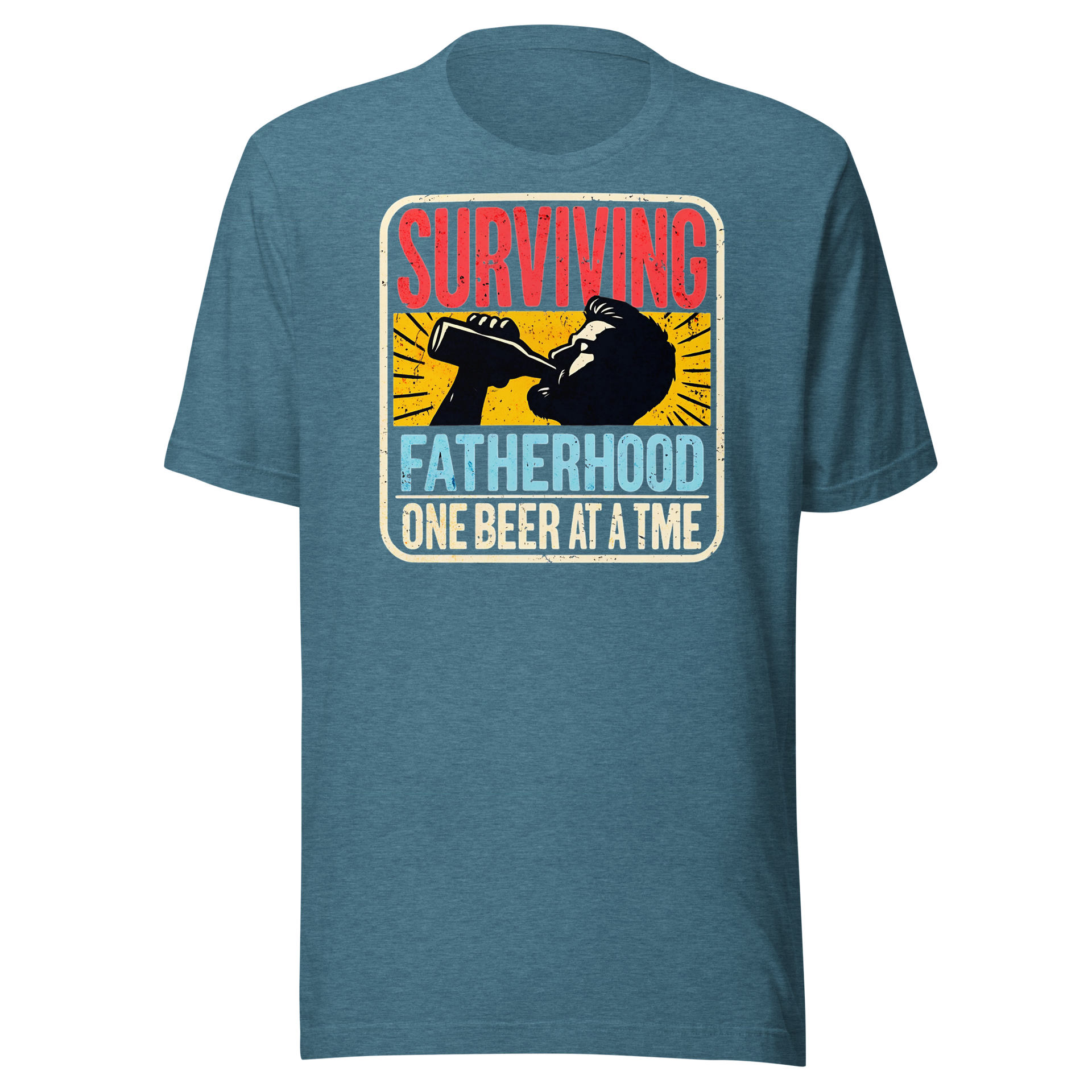 Celebrate fatherhood with our "Surviving Fatherhood One Beer at a Time" t-shirt. Perfect gift for dads who love a cold one. Ideal for Father's Day or birthdays.