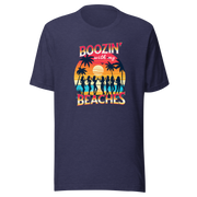 Silhouettes of women drinking cocktails on the beach at sunset in 'Boozin' with My Beaches' tee.