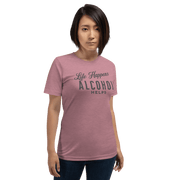 "Life Happens Alcohol Helps" T-Shirt: Embrace Fun! Get your hands on the ultimate funny drinking t-shirt. Comfortable, lightweight, and perfect for all. Dive into fun with style!