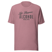 "Life Happens Alcohol Helps" T-Shirt: Embrace Fun! Get your hands on the ultimate funny drinking t-shirt. Comfortable, lightweight, and perfect for all. Dive into fun with style!