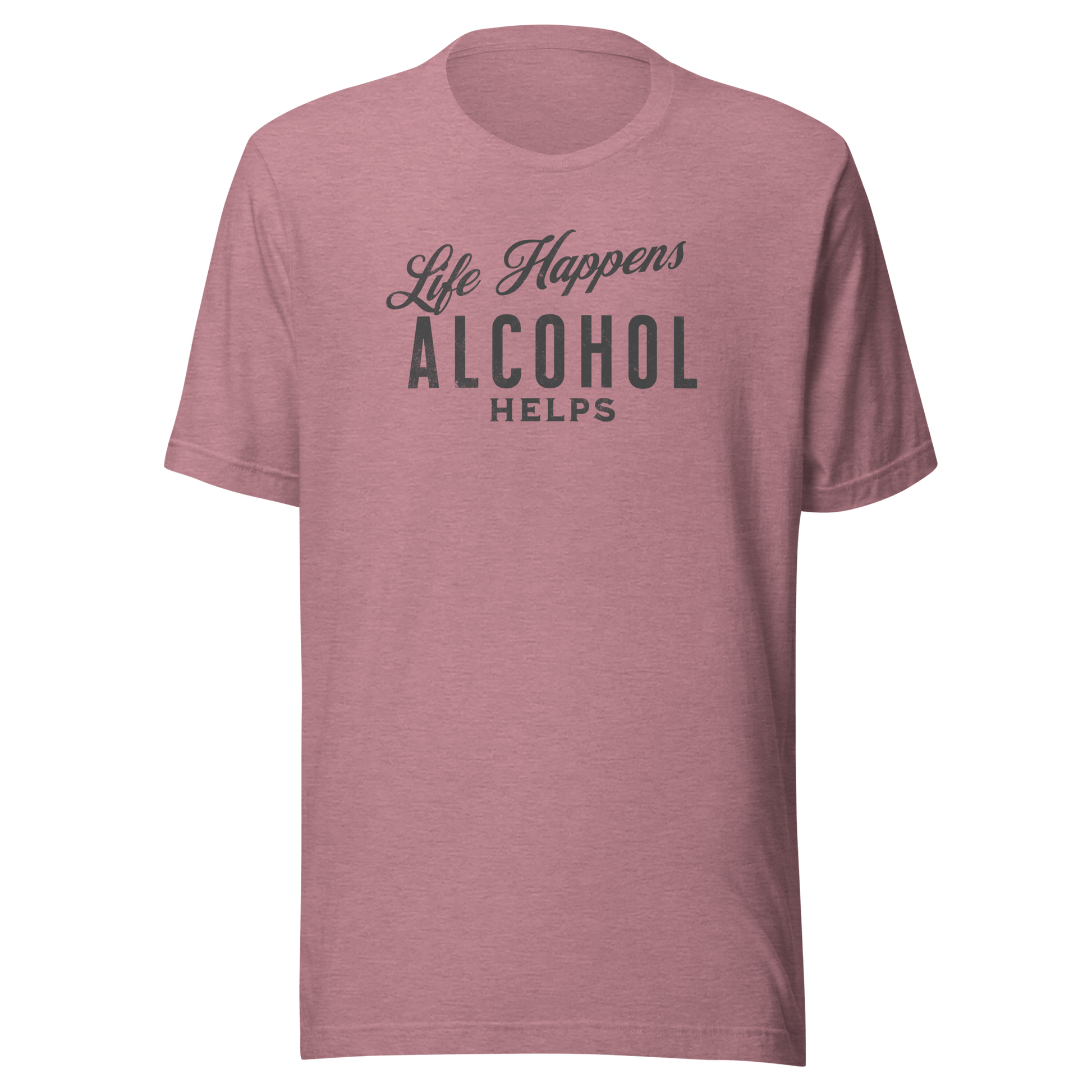 "Life Happens Alcohol Helps" T-Shirt: Embrace Fun! Get your hands on the ultimate funny drinking t-shirt. Comfortable, lightweight, and perfect for all. Dive into fun with style!