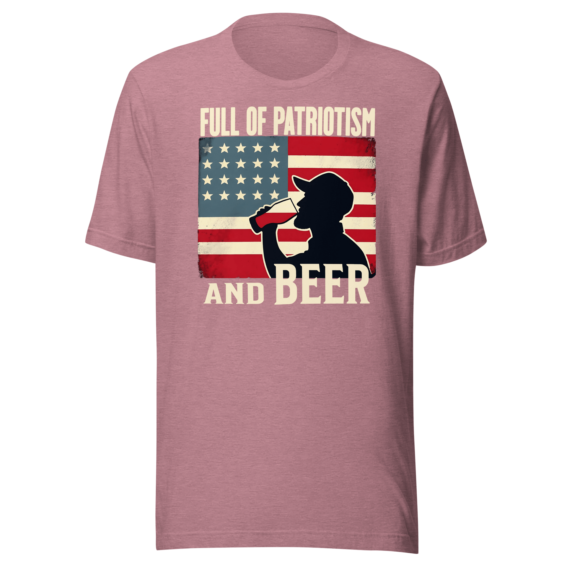 T-shirt with Full of Patriotism and Beer text and a distressed American flag background. Perfect for 4th of July.