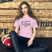 "Life Happens Alcohol Helps" T-Shirt: Embrace Fun! Get your hands on the ultimate funny drinking t-shirt. Comfortable, lightweight, and perfect for all. Dive into fun with style!