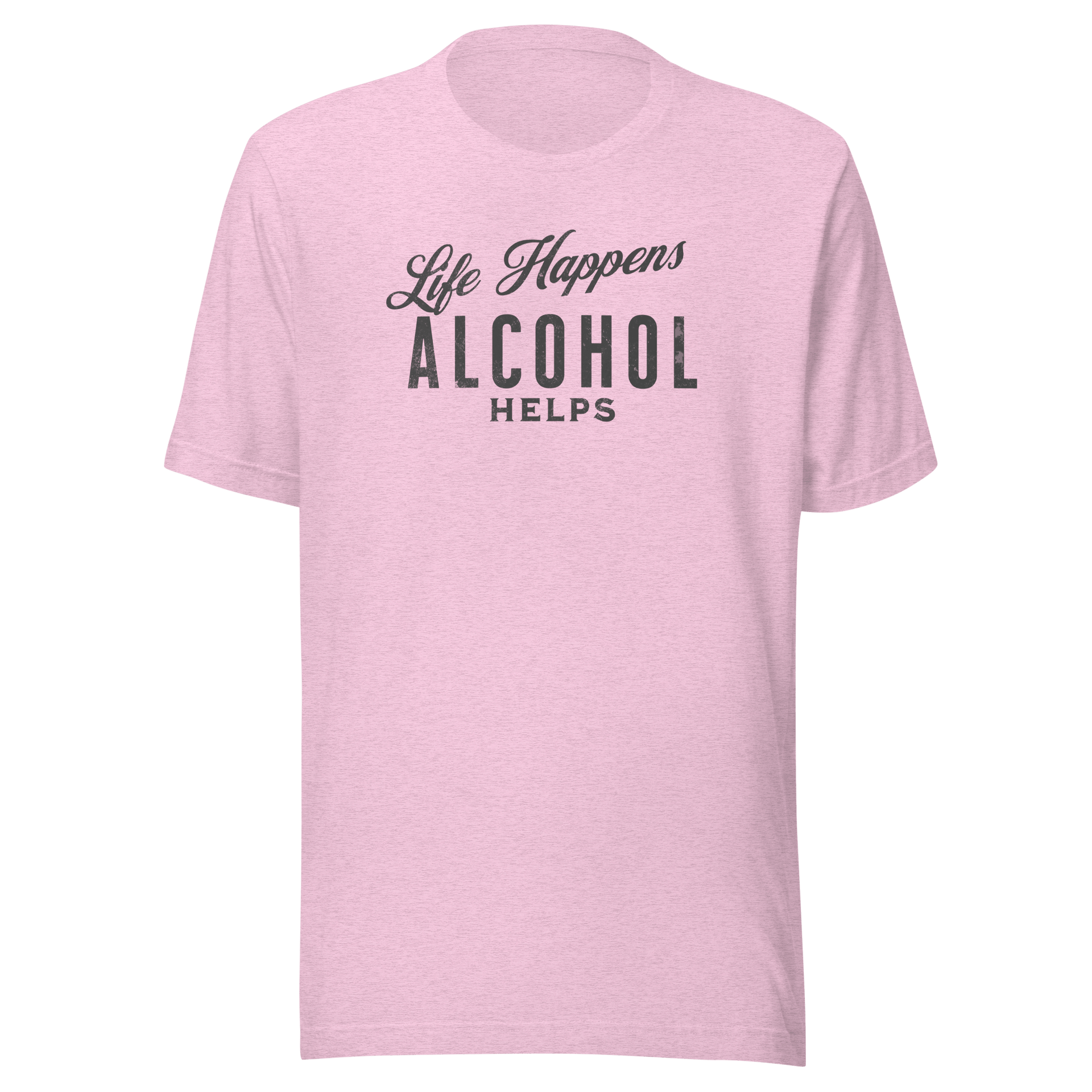 "Life Happens Alcohol Helps" T-Shirt: Embrace Fun! Get your hands on the ultimate funny drinking t-shirt. Comfortable, lightweight, and perfect for all. Dive into fun with style!