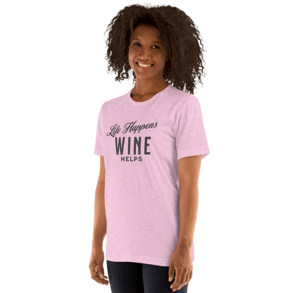 Life Happens Wine Helps Tee - Funny & Comfy ApparelEmbrace laid-back style with our "Life Happens Wine Helps" Tee. Perfect blend of humor & comfort in 100% cotton. Ideal for everyday wear. Shop now!