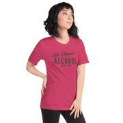 "Life Happens Alcohol Helps" T-Shirt: Embrace Fun! Get your hands on the ultimate funny drinking t-shirt. Comfortable, lightweight, and perfect for all. Dive into fun with style!