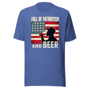 T-shirt with Full of Patriotism and Beer text and a distressed American flag background. Perfect for 4th of July.