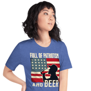 T-shirt with Full of Patriotism and Beer text and a distressed American flag background. Perfect for 4th of July.