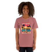 Silhouettes of women drinking cocktails on the beach at sunset in 'Boozin' with My Beaches' tee.