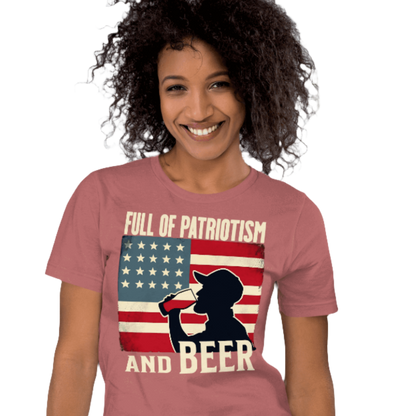 T-shirt with Full of Patriotism and Beer text and a distressed American flag background. Perfect for 4th of July.