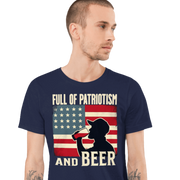 T-shirt with Full of Patriotism and Beer text and a distressed American flag background. Perfect for 4th of July.