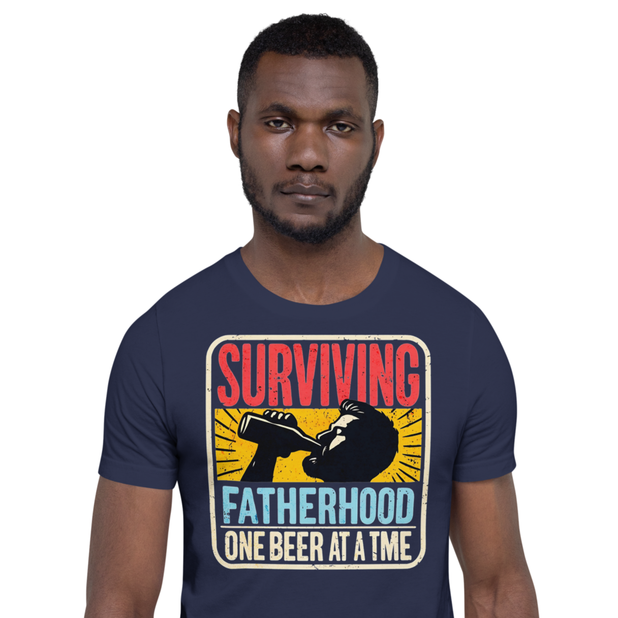 Celebrate fatherhood with our "Surviving Fatherhood One Beer at a Time" t-shirt. Perfect gift for dads who love a cold one. Ideal for Father's Day or birthdays.