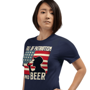 T-shirt with Full of Patriotism and Beer text and a distressed American flag background. Perfect for 4th of July.