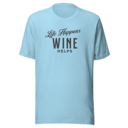 Life Happens Wine Helps Tee - Funny & Comfy ApparelEmbrace laid-back style with our "Life Happens Wine Helps" Tee. Perfect blend of humor & comfort in 100% cotton. Ideal for everyday wear. Shop now!