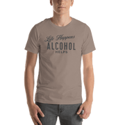 "Life Happens Alcohol Helps" T-Shirt: Embrace Fun! Get your hands on the ultimate funny drinking t-shirt. Comfortable, lightweight, and perfect for all. Dive into fun with style!