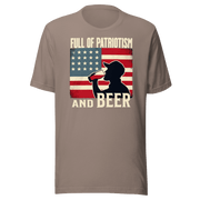 T-shirt with Full of Patriotism and Beer text and a distressed American flag background. Perfect for 4th of July.